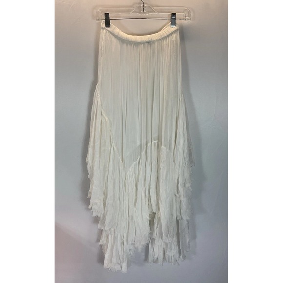 Free People Fp One Clover Skirt Asymmetrical Tiered Flowy Guaze  White XS - Picture 4 of 12